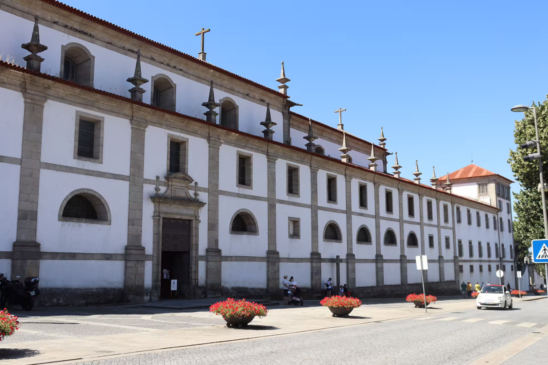 Historic Arouca Monastery facade under clear blue sky, a key attraction on the private Arouca 516 Bridge and Paiva Walkways tour.