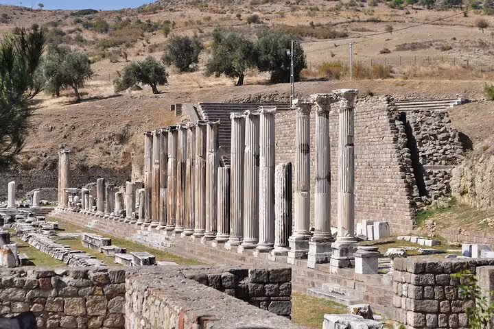 Majestic columns of the Asclepion ruins, showcasing ancient Greek architecture on Pergamon & Asclepion tour.
