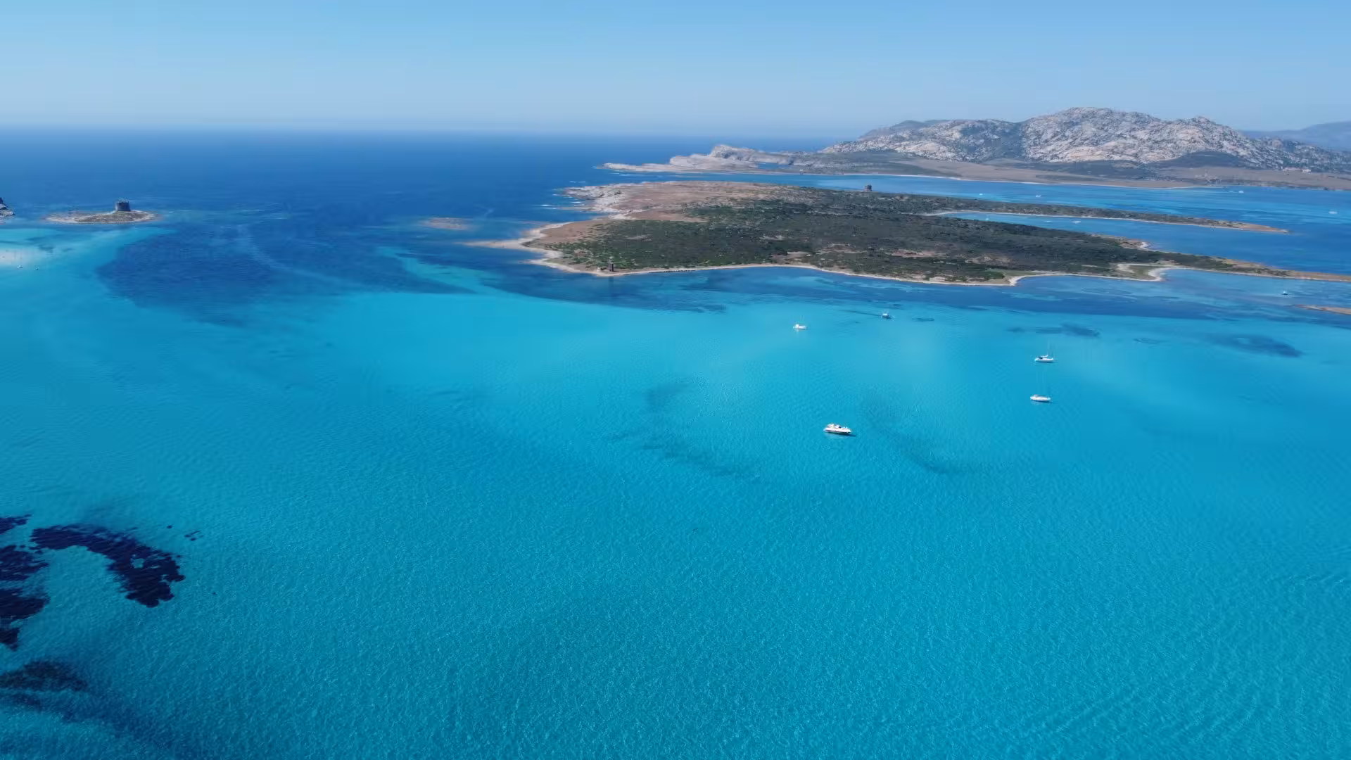 Expansive view of Asinara Island's turquoise waters and rugged coastline from a RIB tour near Stintino.