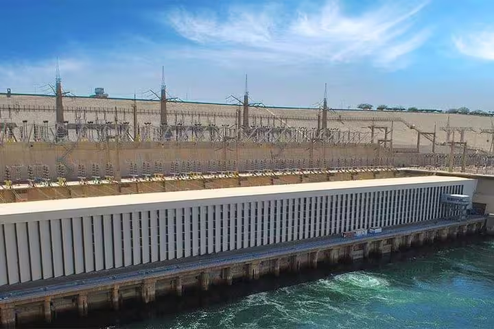 Aswan High Dam on Nile River, scenic stop on Alexandria to Abu Simbel wheelchair-accessible tour in Egypt