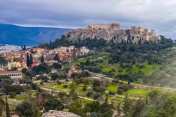 Acropolis and Parthenon view from Athens center, ideal for private transfer to Athens Airport departures