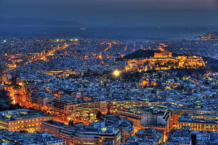 Night skyline of Athens with illuminated Acropolis, highlight view on a Best of Athens half day private tour