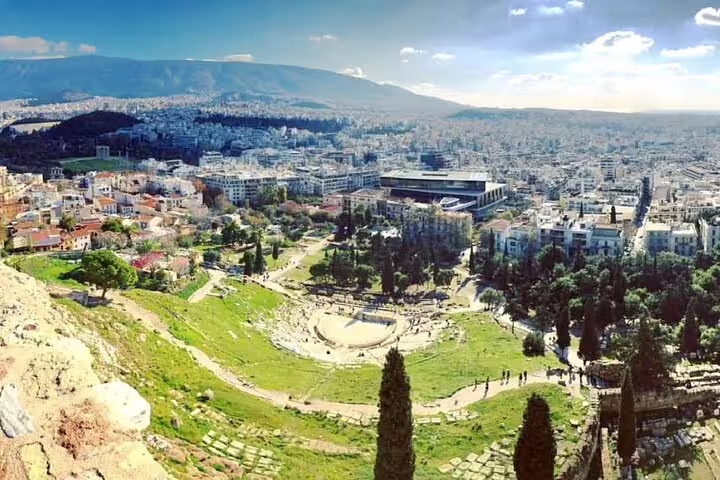 Panoramic Athens city view from Acropolis Hill on skip-the-line Acropolis and Acropolis Museum day tour with lunch