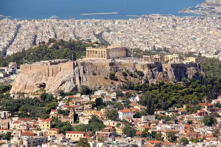 Panoramic Acropolis and Parthenon view in Athens, a highlight stop on private airport or port transfer tour