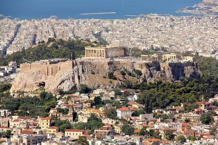 Panoramic Athens cityscape with the Acropolis and Parthenon, seen on a half-day private car tour with local
