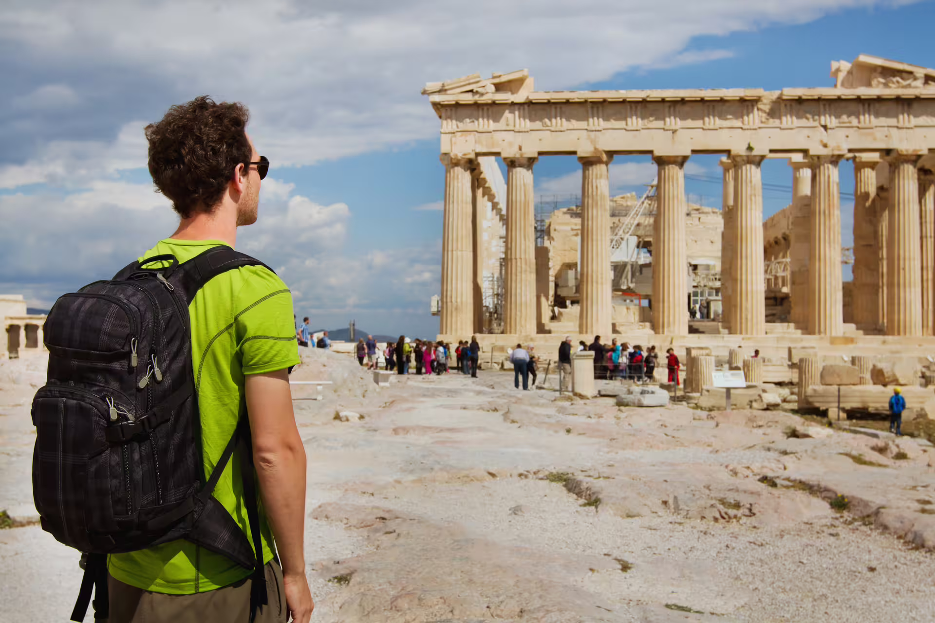 Traveler viewing the Parthenon on Acropolis small group Athens sightseeing tour with included entry tickets