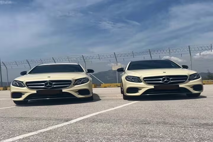 Luxury private Mercedes sedans for Athens city center to Lavrio Port transfer with professional chauffeur