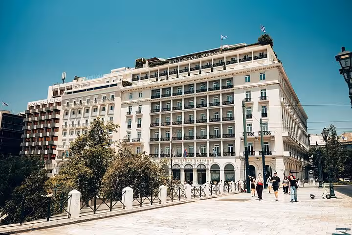 Hotel Grande Bretagne and Syntagma Square on an Athens panoramic small-group tour with Plaka walk