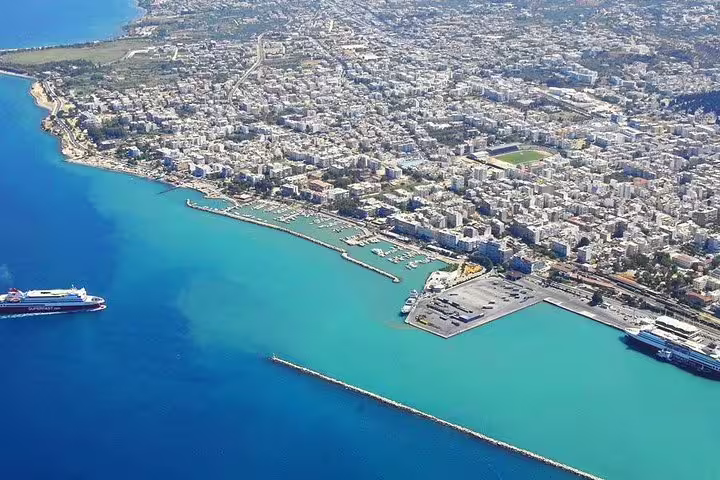 Aerial view of Port of Patras marina and ferry terminal, ideal arrival point for private transfer from Athens