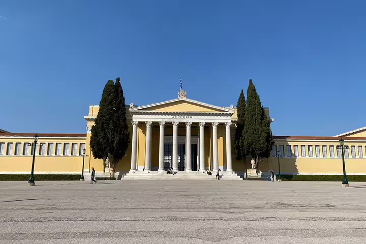 Athens private walking tour stop at the National and Kapodistrian University near Acropolis highlights