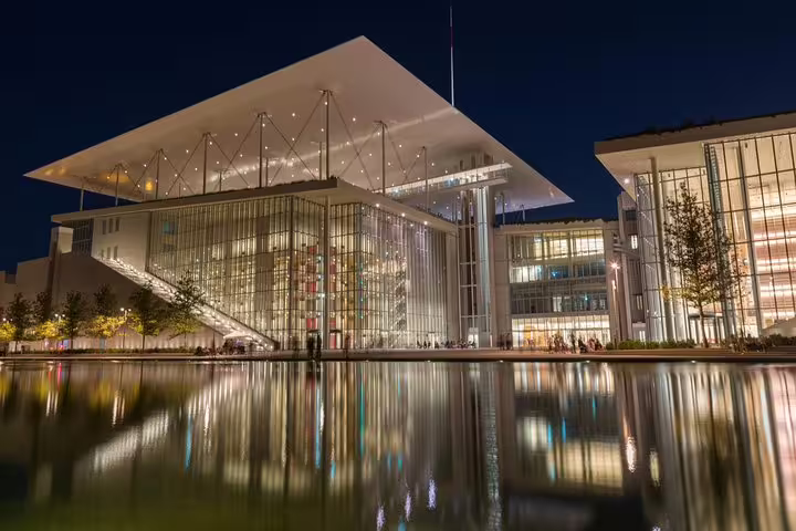 Athens Stavros Niarchos Foundation Cultural Center at night, add-on stop on a private city tour