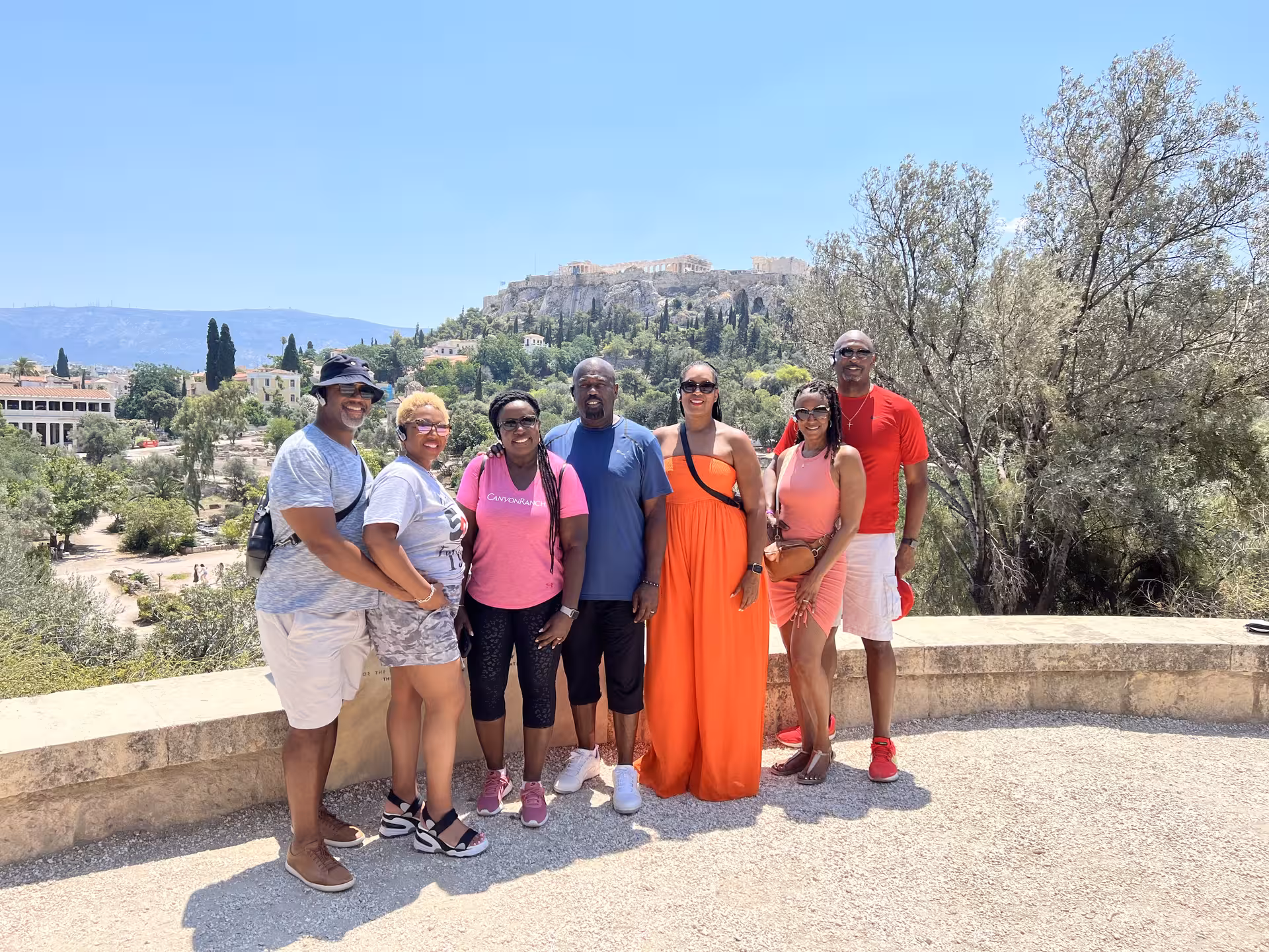Small group at Acropolis viewpoint on a private Athens walking and food experience with local guide Anastasia