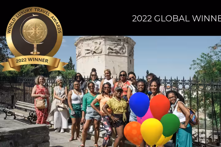 Award-winning private Athens walking and food tour with Anastasia, featuring happy guests at historic sites