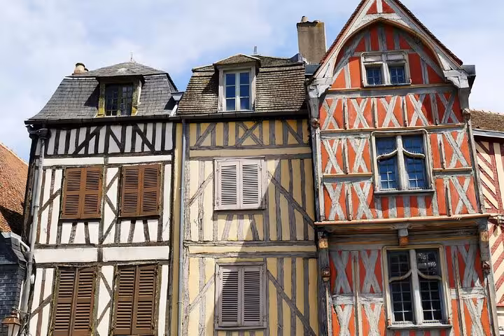 Colorful half-timbered medieval buildings with timber frames in Auxerre, France