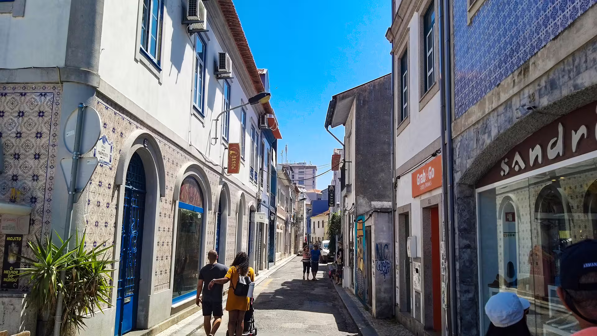 Charming street in Aveiro with traditional architecture, perfect for exploring during a private tour featuring wine cellars and piglet tasting.