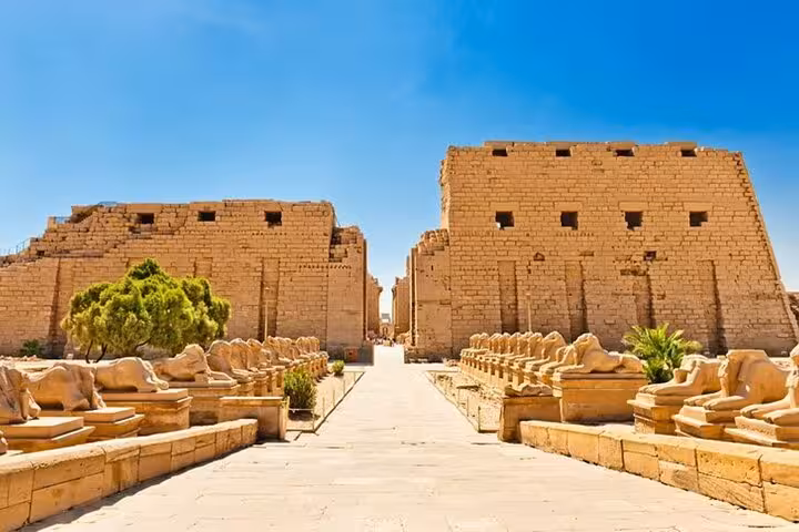 Avenue of Sphinxes leading to Luxor Temple, visited on a private full-day Valley of the Kings tour from Hurghada