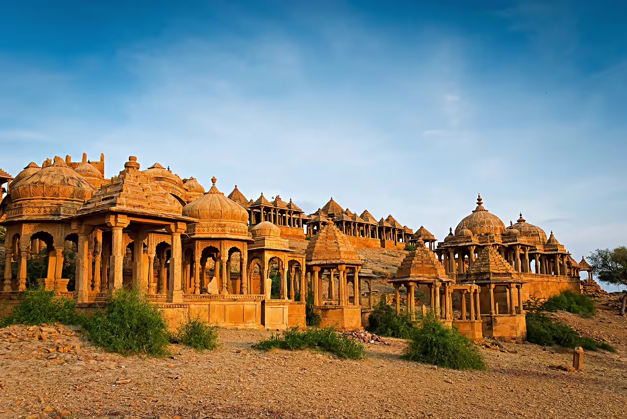 Explore the stunning cenotaphs of Bada Bagh in Jaisalmer on the Complete Rajasthan 14 days tour.
