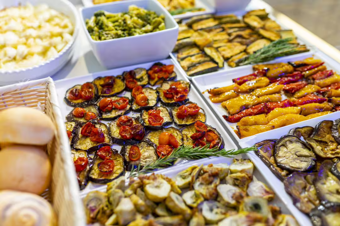 Italian spa lunch buffet in Bagno di Romagna, grilled vegetables and antipasti included with thermal pool entry