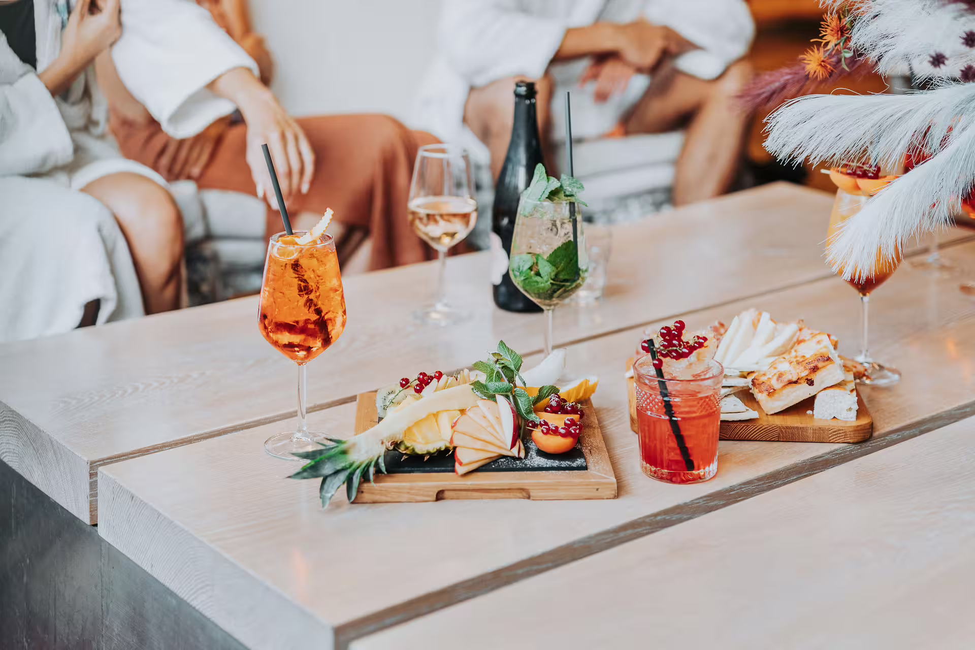 Spa aperitif spread with cocktails and snacks, paired with 2-hour Bagno di Romagna thermal pools