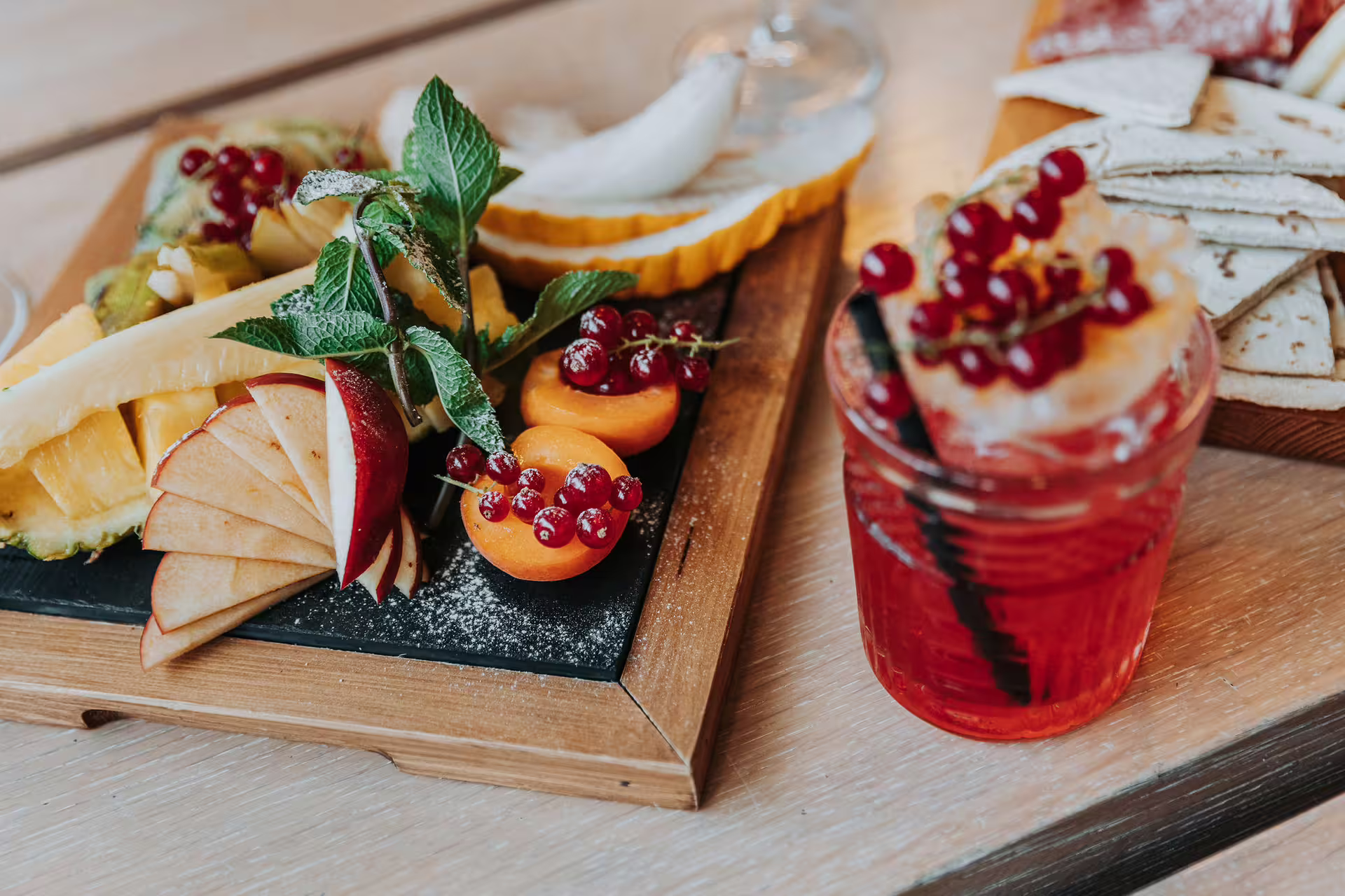 Italian aperitif cocktail with fruit platter served with Bagno di Romagna 2-hour thermal pool entry on weekdays
