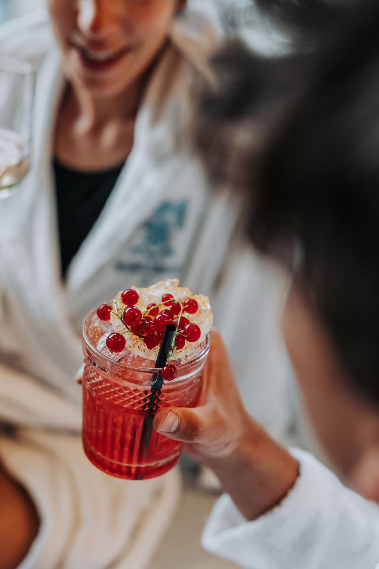 Aperitif cocktail with red berries served at Bagno di Romagna thermal spa, 2-hour pool entry weekend deal