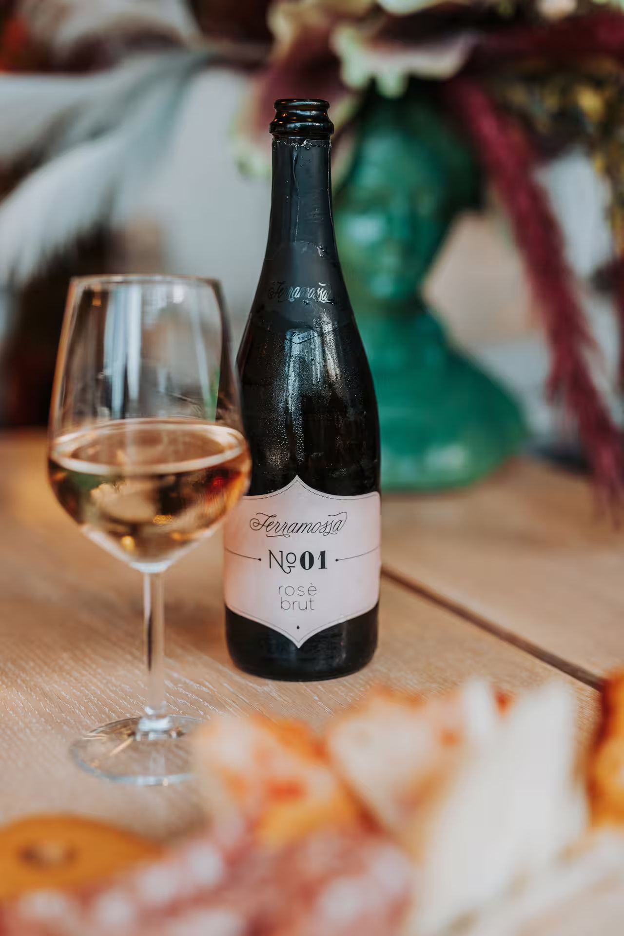 Rosé brut and wine glass served for aperitif with Bagno di Romagna 2-hour thermal pool entry weekend