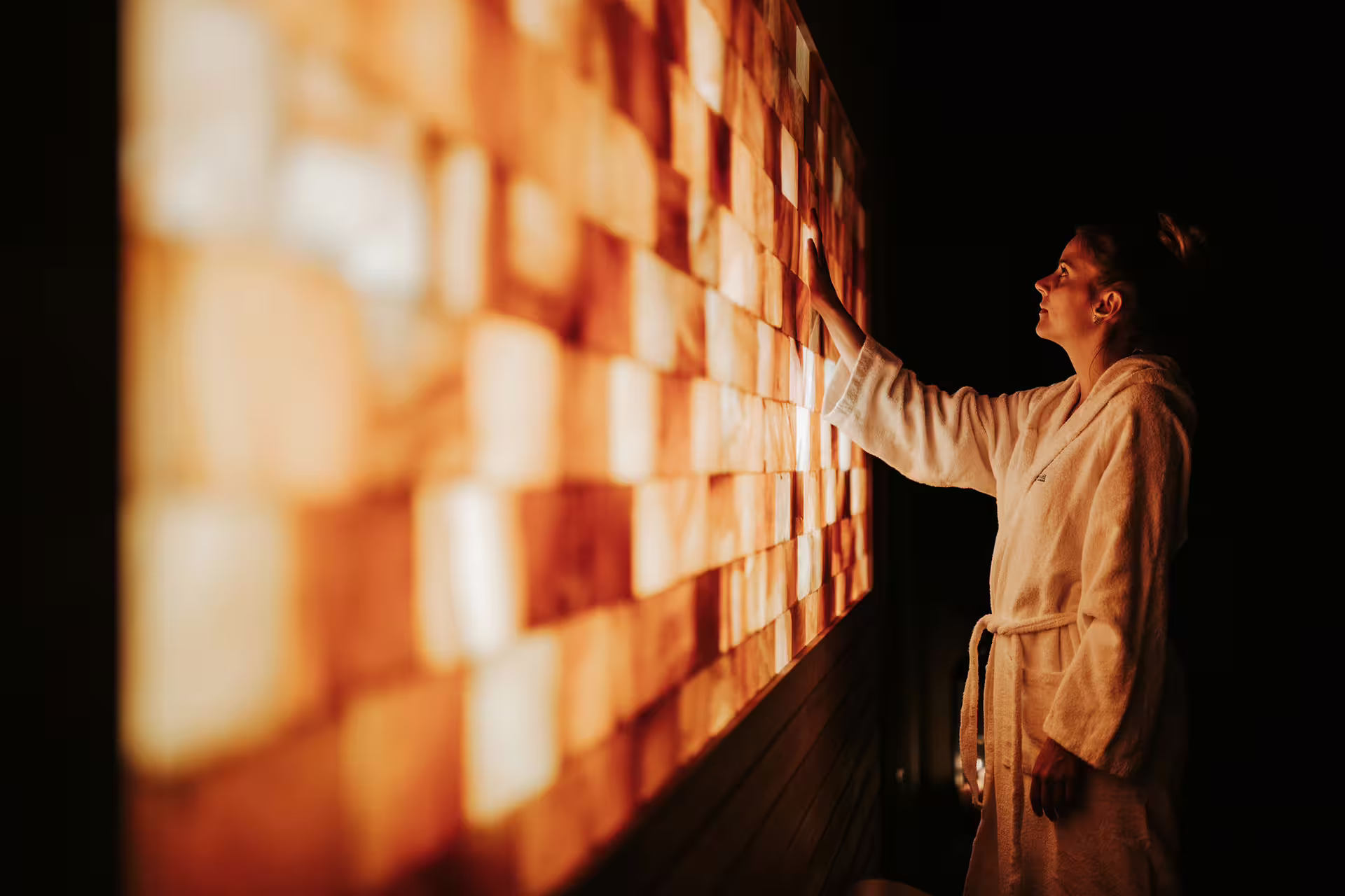 Guest in bathrobe in Bagno di Romagna spa salt room, wellness day with 25 min massage and lunch
