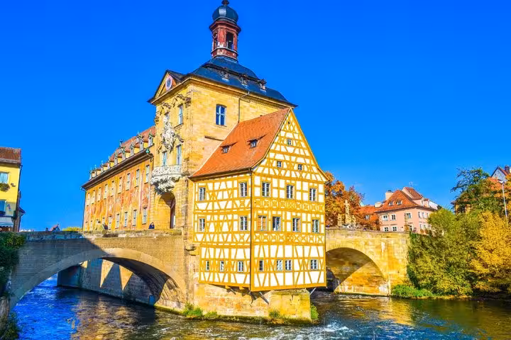 Bamberg Old Town Hall on a bridge over the Regnitz River, Bavaria, Germany