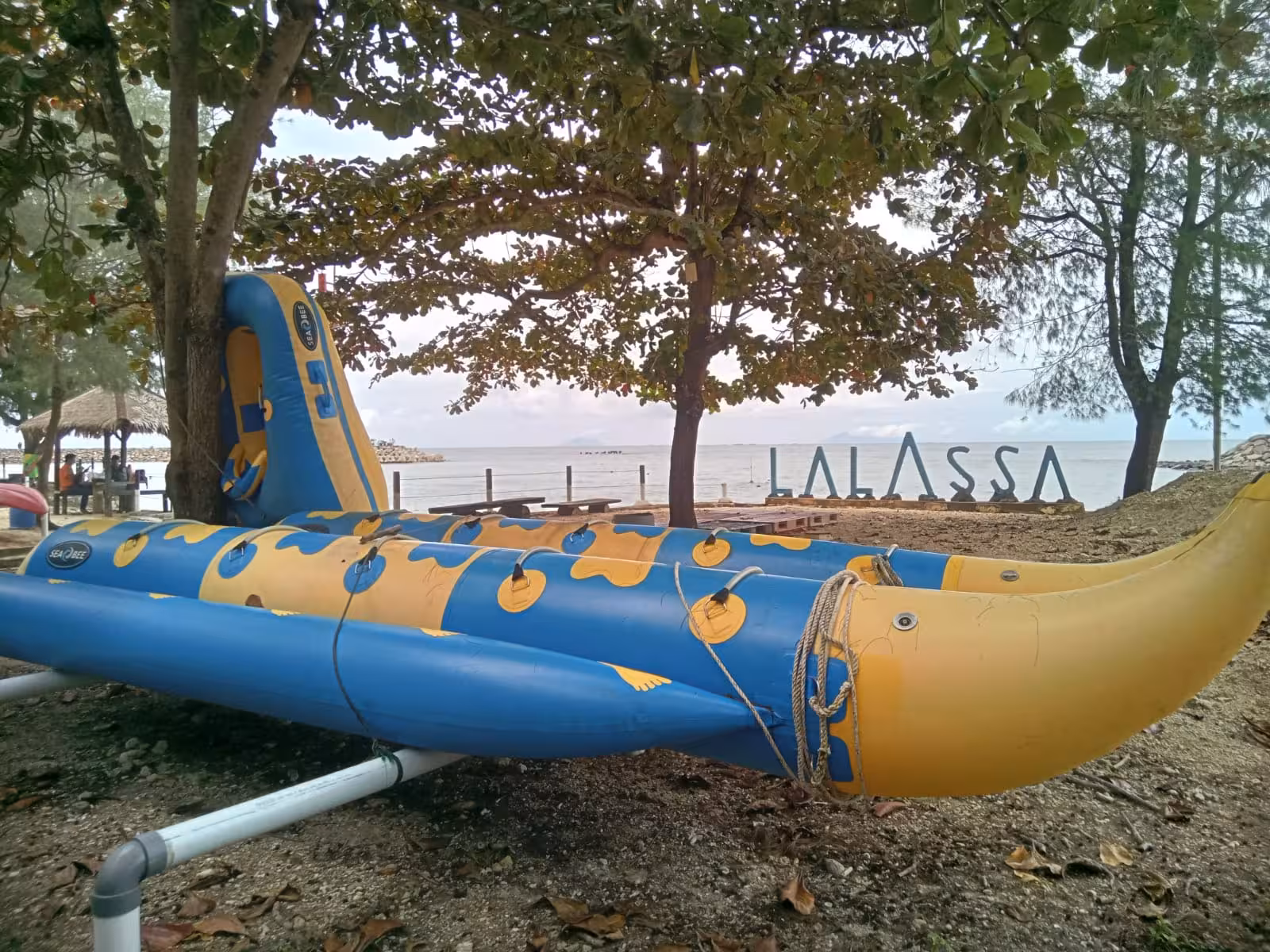 Banana boat on LALASSA beach near Ujung Kulon National Park, ideal add-on for island hopping day tour