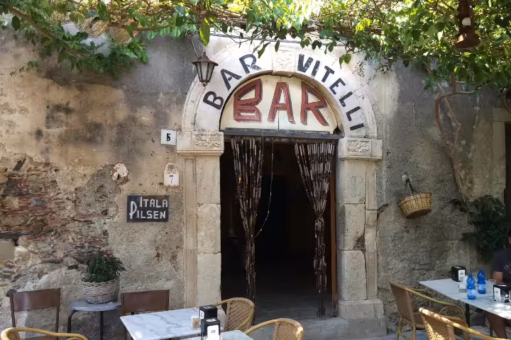 Bar Vitelli in Savoca, iconic Godfather film location stop on Godfather Villages and Taormina day tour from Catania
