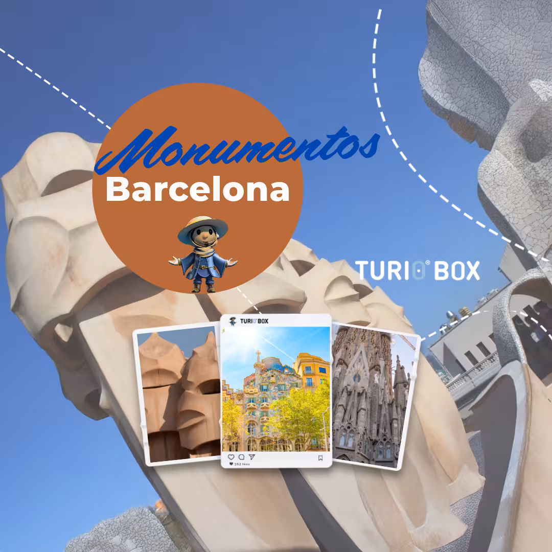Monumentos Barcelona tour graphic featuring Casa Batlló, La Pedrera Night Experience and Gaudí landmarks