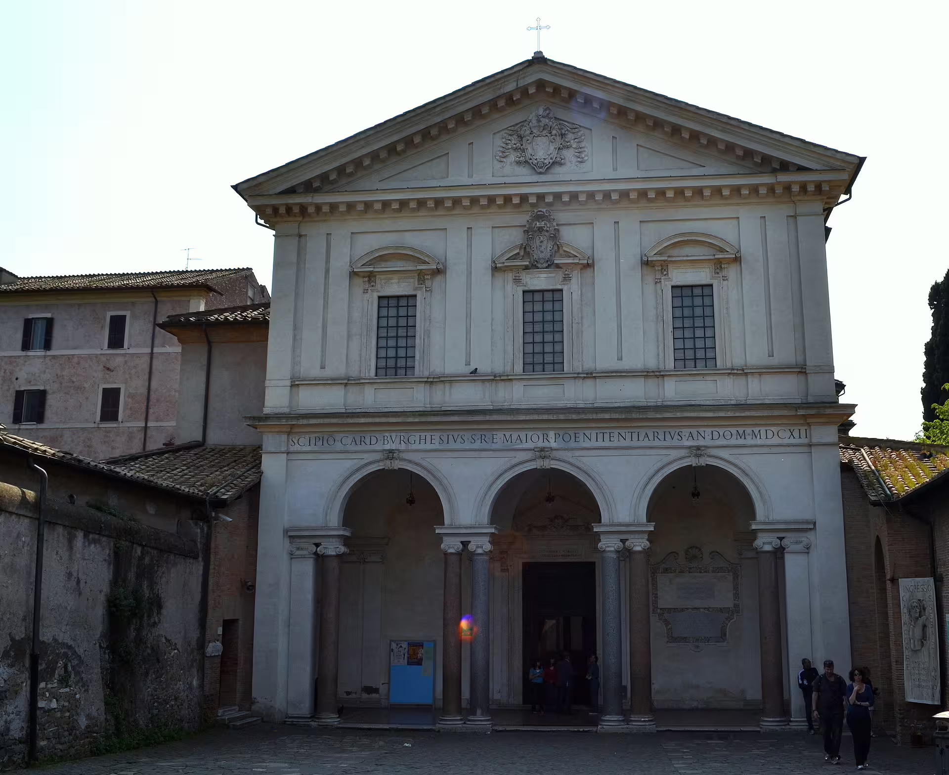 Facade of historic Basilica of San Sebastiano fuori le mura, entrance to Rome’s underground catacombs and Christian crypt tours