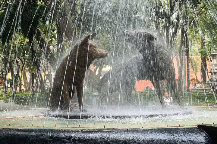 Bear sculptures in a fountain at Chimalistac neighborhood park, Mexico City