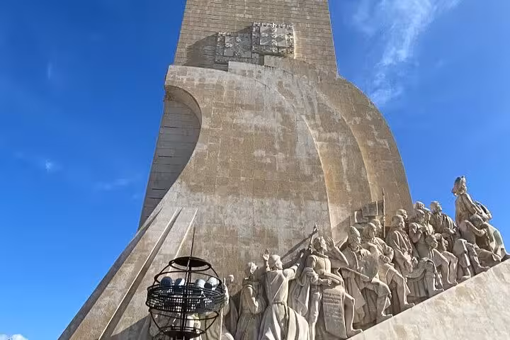 Close-up of Padrão dos Descobrimentos monument in Belém on a private tuk tuk sightseeing tour with pastries