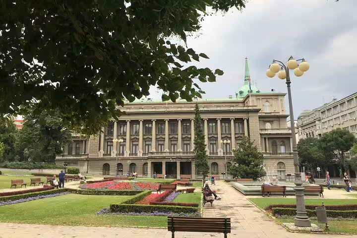 Belgrade city park facing the National Assembly, scenic stop on White Emigration and Russian Revolution tour