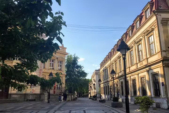 Quiet pedestrian street in Belgrade Old Town with historic facades, part of Your Own Belgrade hidden gems tour