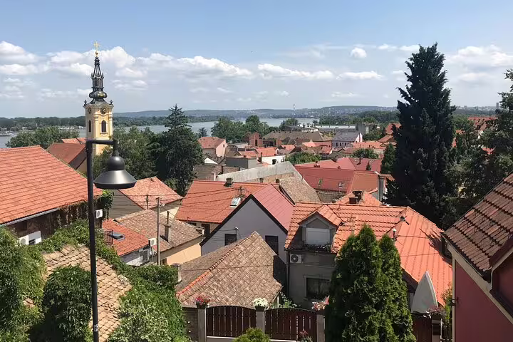 Panoramic view of Old Zemun rooftops and the Danube from Gardoš, scenic stop on a private Belgrade walking tour
