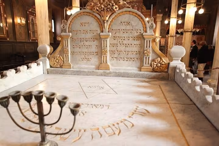 Ben Ezra Synagogue interior in Old Cairo with carved Hebrew tablets, key stop on Cairo churches tour