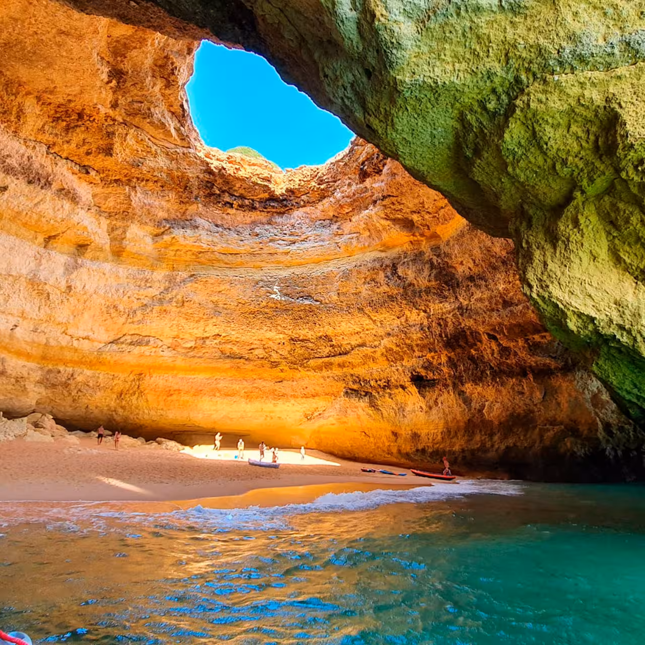Benagil Cave beach with skylight and turquoise water, Algarve stop on Caves and Dolphins boat tour