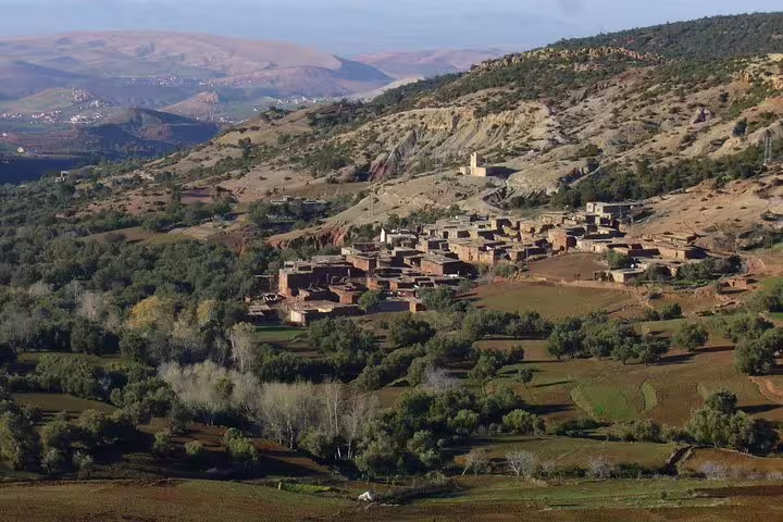 Panoramic Berber village in the Atlas Mountains on a 3-day private desert tour from Marrakech to Fes