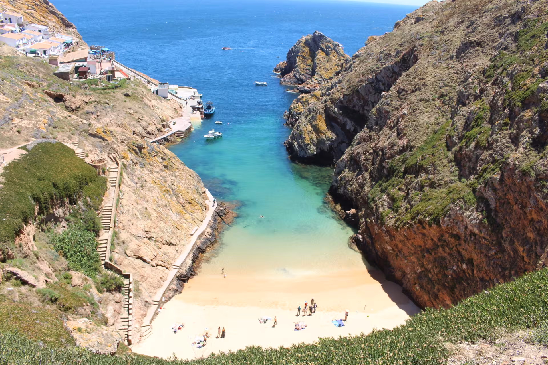 Aerial view of Berlengas Island beach and turquoise cove near Peniche, Portugal, included in Standard Pack