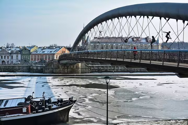 Bernatek Footbridge over the Vistula River in Krakow, scenic highlight on a private half-day city tour