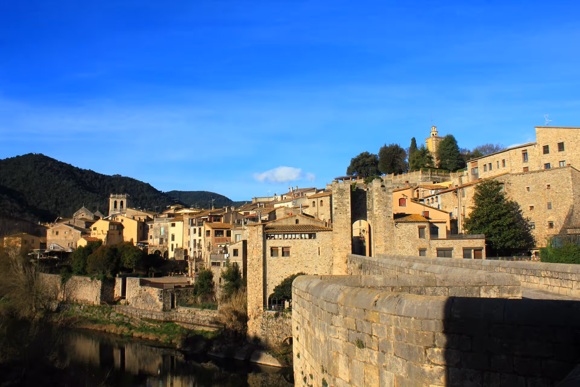 Medieval Besalú stone bridge and old town, scenic stop on Private Garrotxa Experience day tour