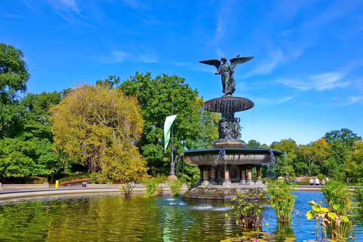 Bethesda Fountain with angel statue in Central Park NYC on a sunny day