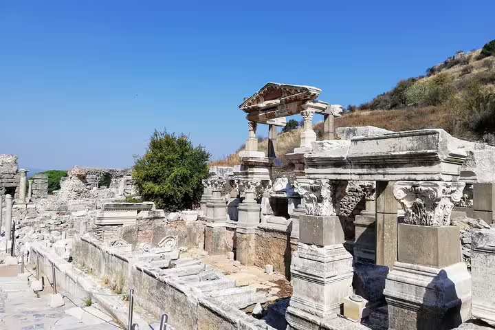 Marble columns and ruins in Ephesus, Turkey, on Bible-oriented guided Biblical Ephesus tour with lunch included