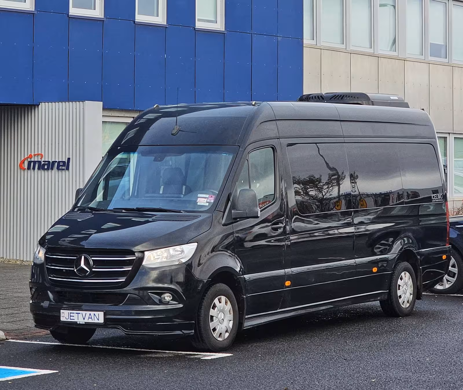 Black Mercedes-Benz Sprinter van for private transfer service in Reykjavik, Iceland