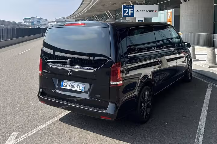 Black Mercedes V-Class minivan at Paris Charles de Gaulle Airport Terminal 2F Air France
