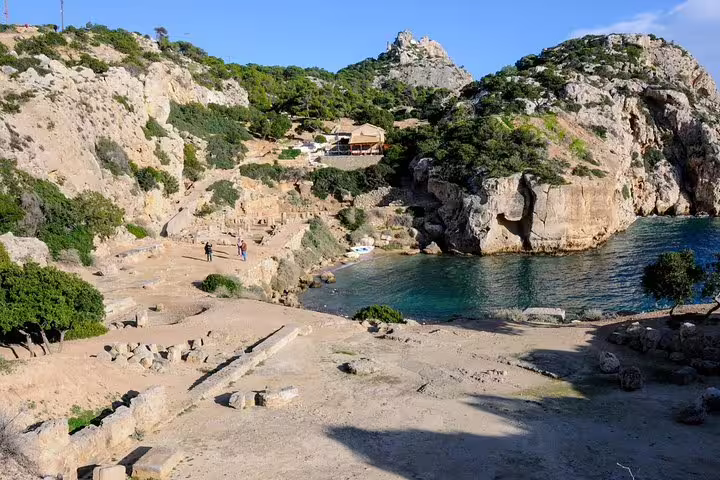 Rocky Blue Lagoon cove and ancient Heraion ruins on private Athens day trip to Corinth, Epidaurus and Isthmus