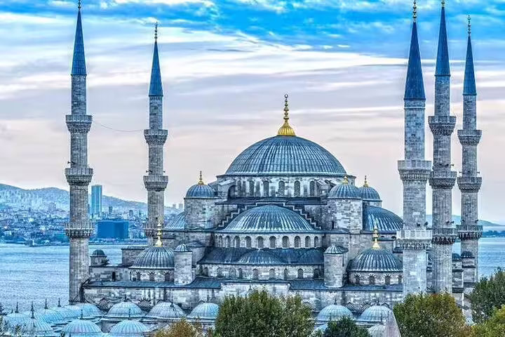 Stunning view of the Blue Mosque's architecture against a vibrant Istanbul skyline.