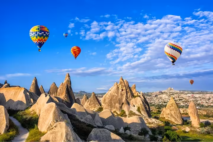 Blue Mosque and Istanbul skyline at sunset, iconic stop on 6-day guided Istanbul and Cappadocia tour